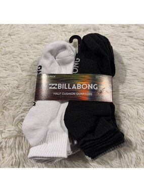 Billabong mens half cushion quarters 8 pack NWT socks size 10-13